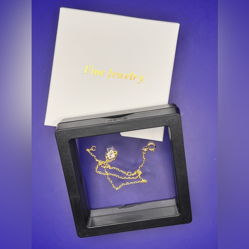 Gold Over Sterling Silver Bracelet with CZ Solitaire NIB - Picture 6 of 6